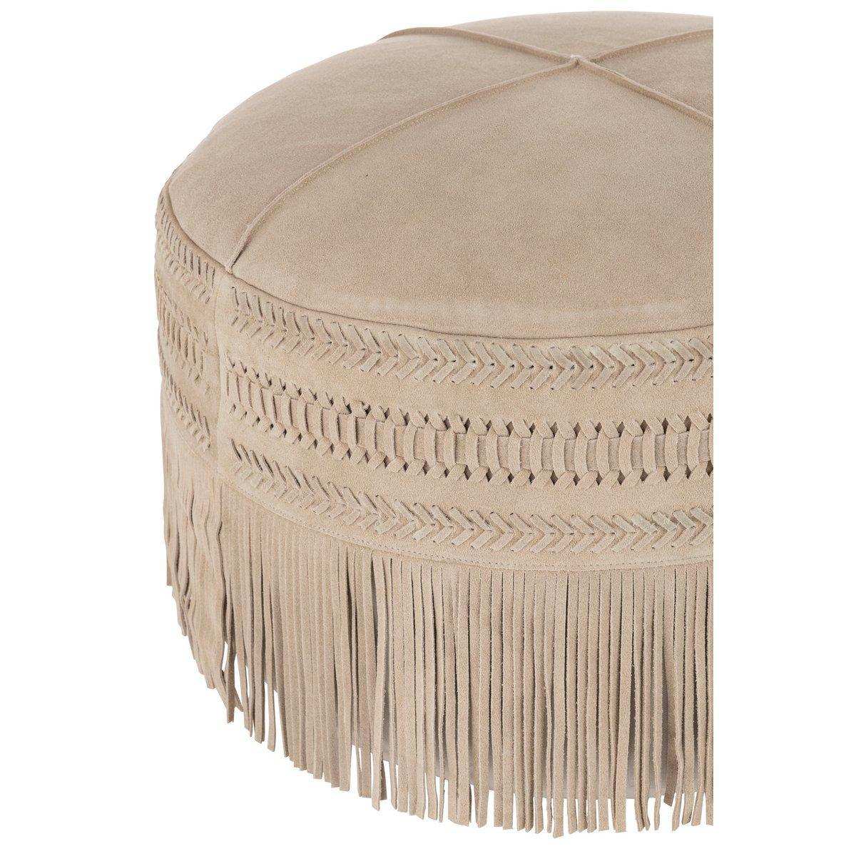 J-Line Puff Fransen rund Leder hellgrau - HomeDesign Knaus