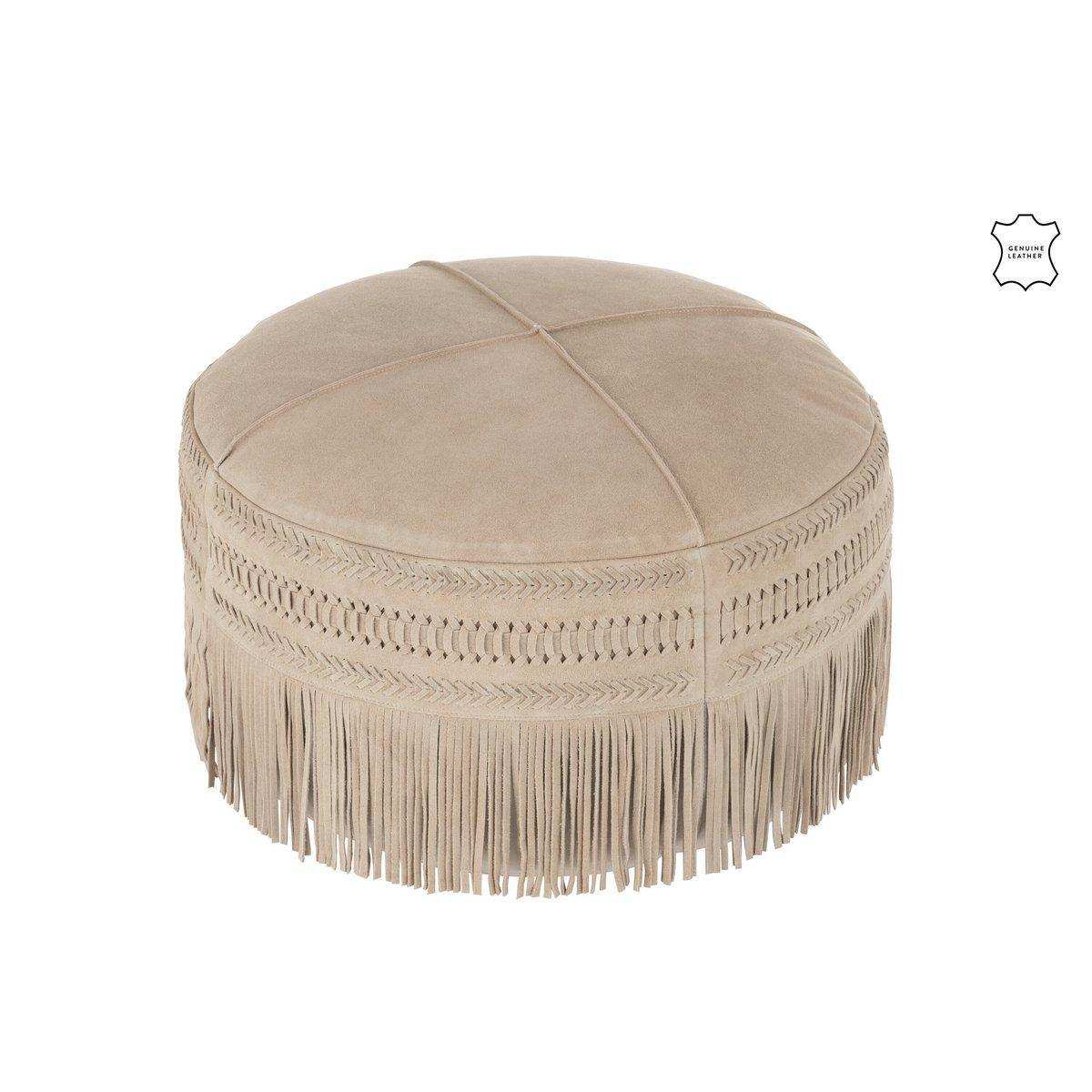 J-Line Puff Fransen rund Leder hellgrau - HomeDesign Knaus