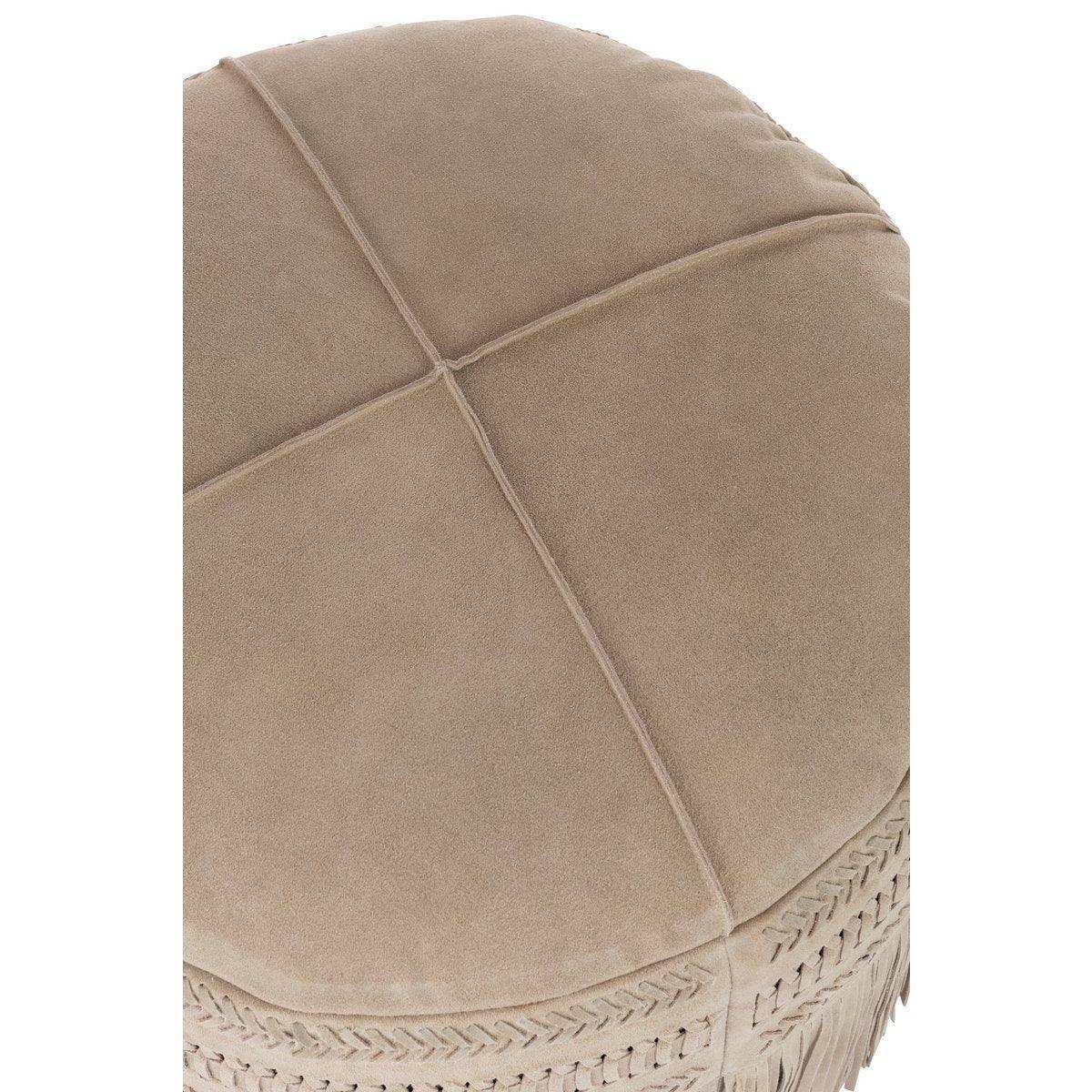 J-Line Puff Fransen rund Leder hellgrau - HomeDesign Knaus