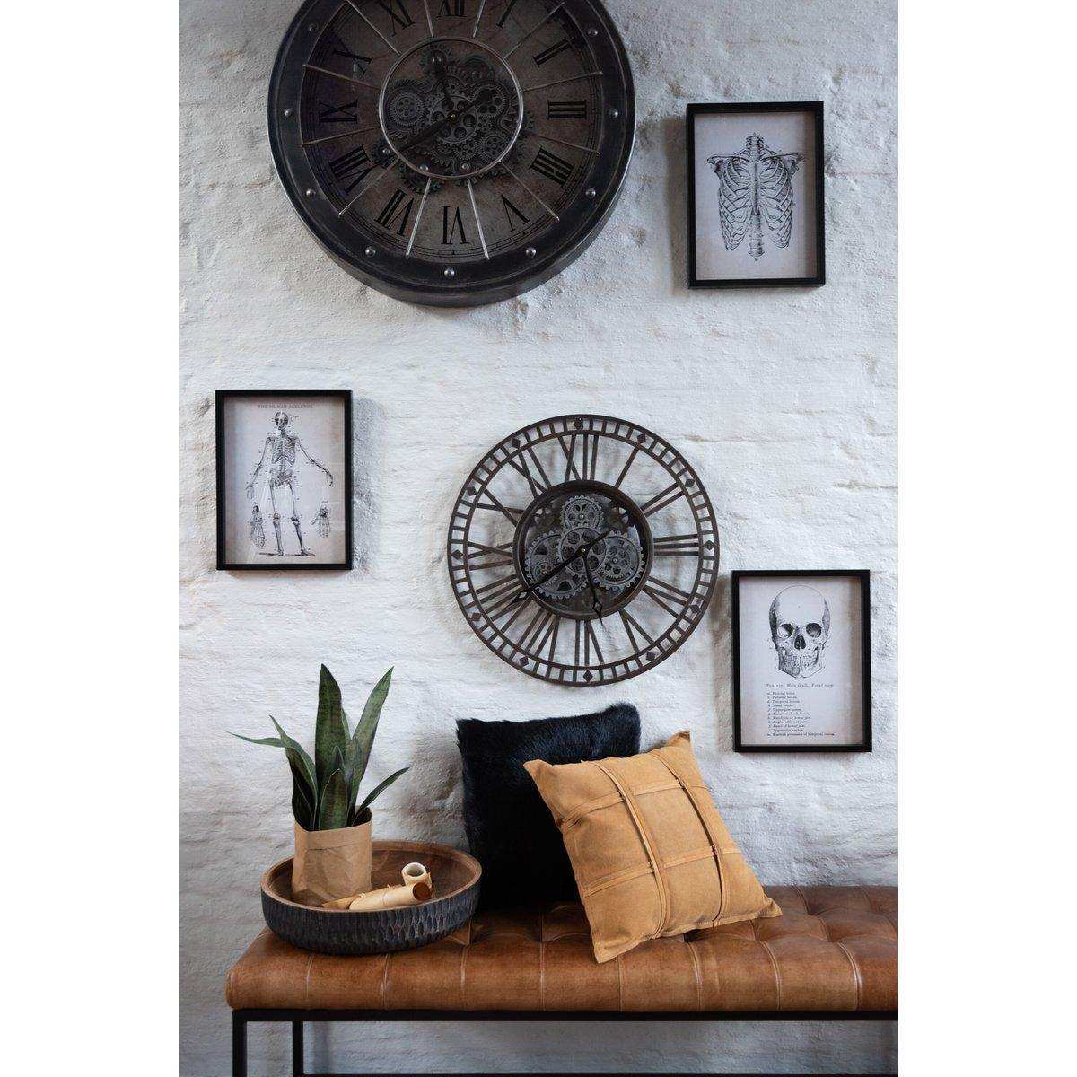 J-Line Radars Uhr mit römischen Ziffern – Metall – Grau – Ø 60 cm - HomeDesign Knaus
