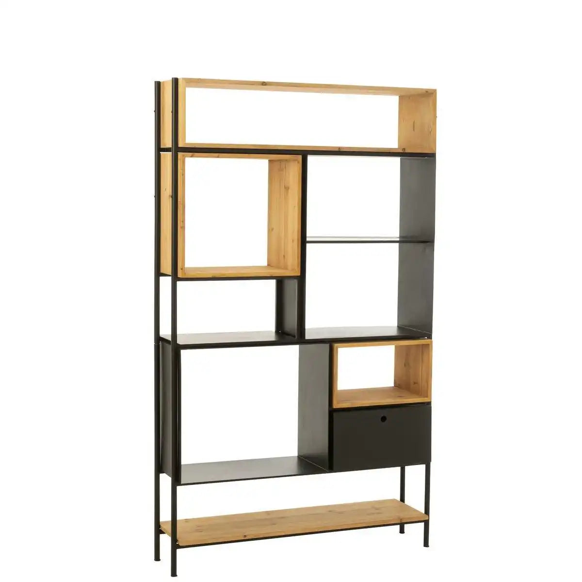 J-Line Regal Tina Holz/Eisen Schwarz/Natur Groß - HomeDesign Knaus
