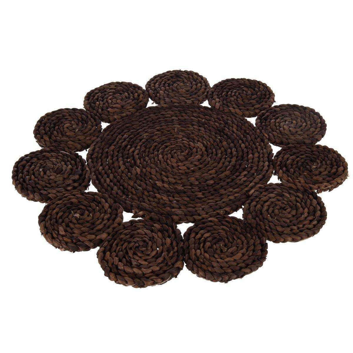 J-Line Rond Bloem Tischset – Jute – Donkerbruin - HomeDesign Knaus