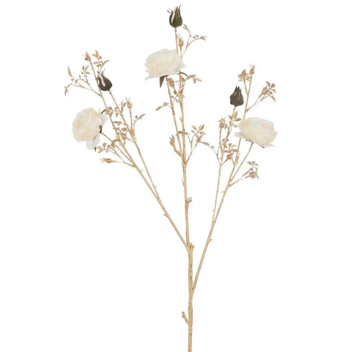 J-Line Rosenstrauch 3 Blüten+Knospen Kunststoff Creme/Gold - HomeDesign Knaus