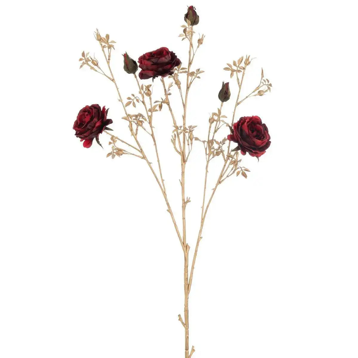 J-Line Rosenstrauch 3 Blüten + Knospen - Kunststoff - Rot/Gold - HomeDesign Knaus
