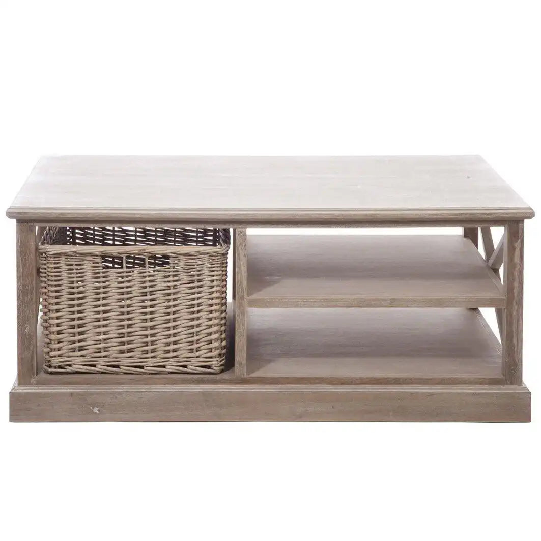 J-Line Salontafel Rechthoek - 2 schuiven en 1 mand - hout - grijs - HomeDesign Knaus