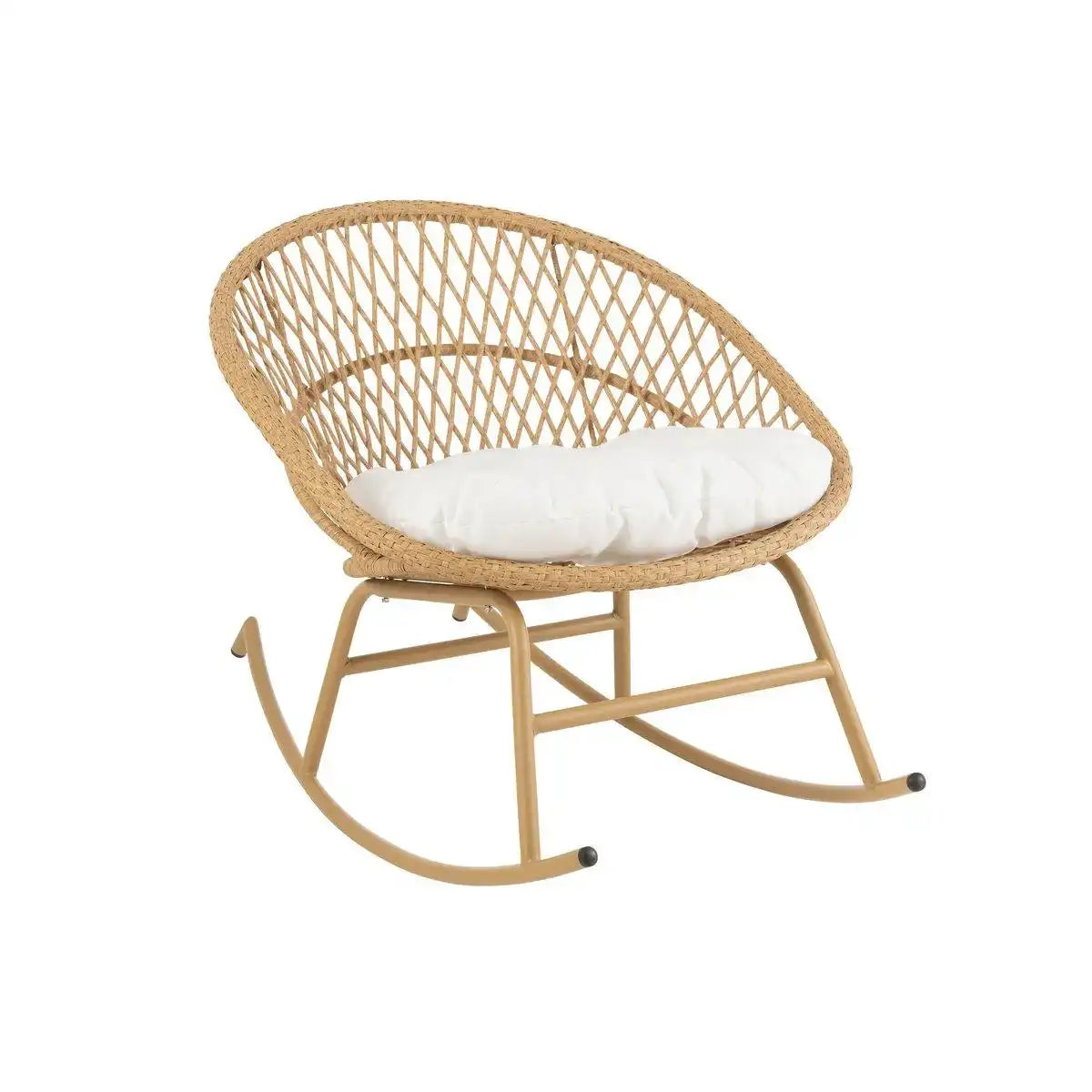 J-Line Schaukelstuhl + Kissen Zayo – Metall/Korb – Beige - HomeDesign Knaus