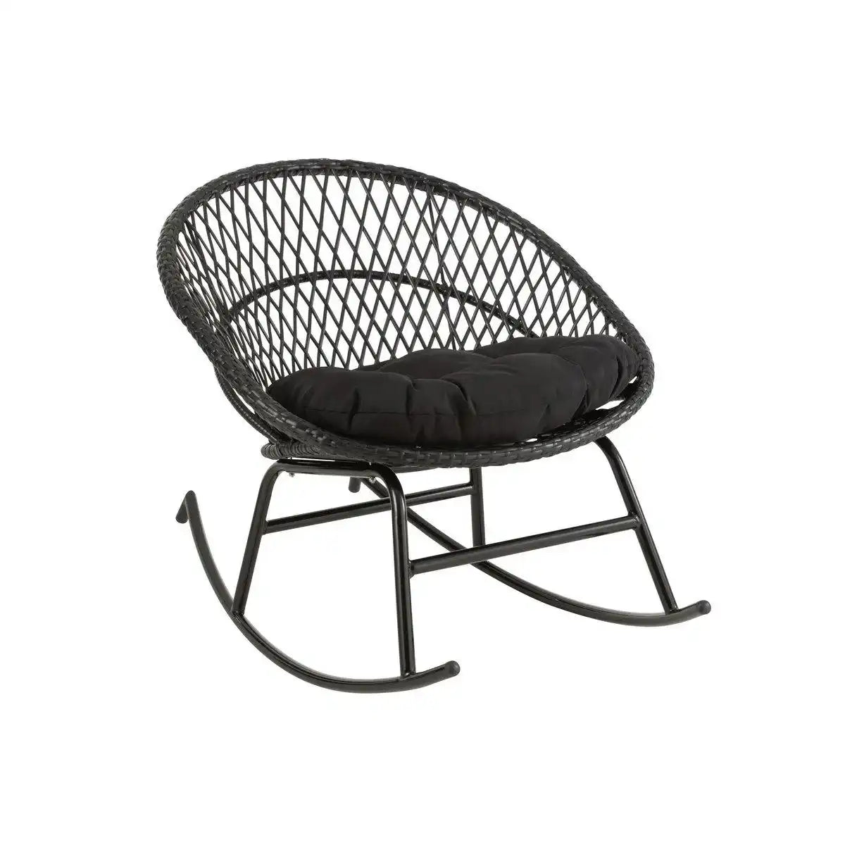 J-Line Schaukelstuhl + Kissen Zayo – Metall/Korb – Schwarz - HomeDesign Knaus