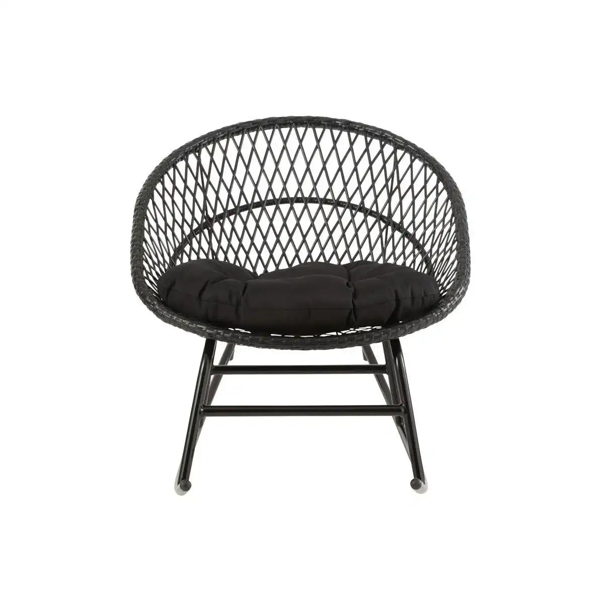J-Line Schaukelstuhl + Kissen Zayo – Metall/Korb – Schwarz - HomeDesign Knaus