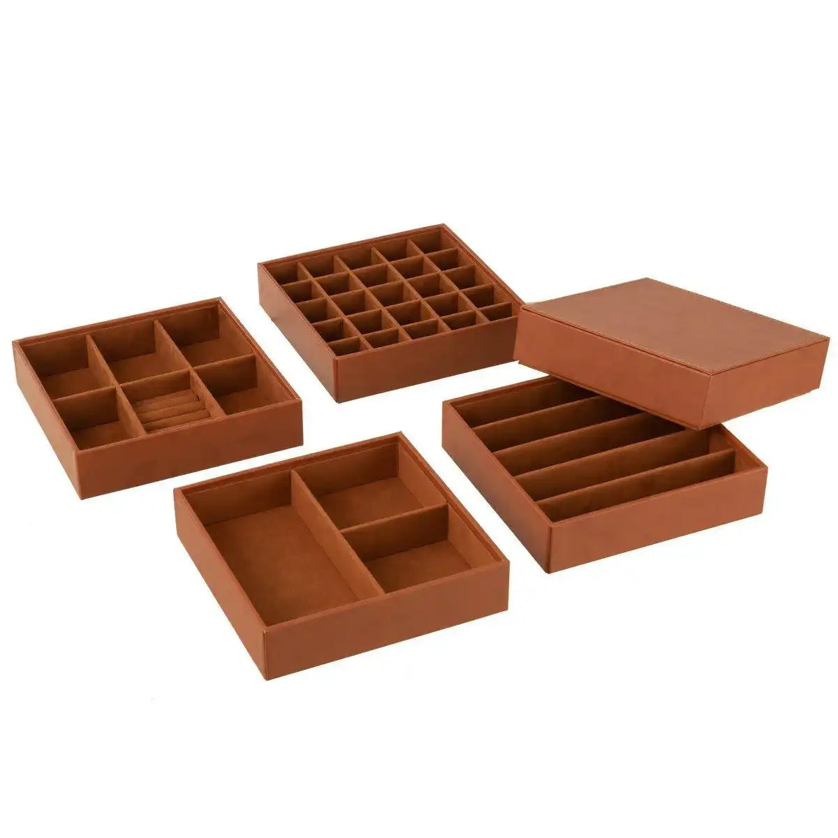 J-Line Schmuckkästchen 4 Stück Kunstleder Cognac - HomeDesign Knaus