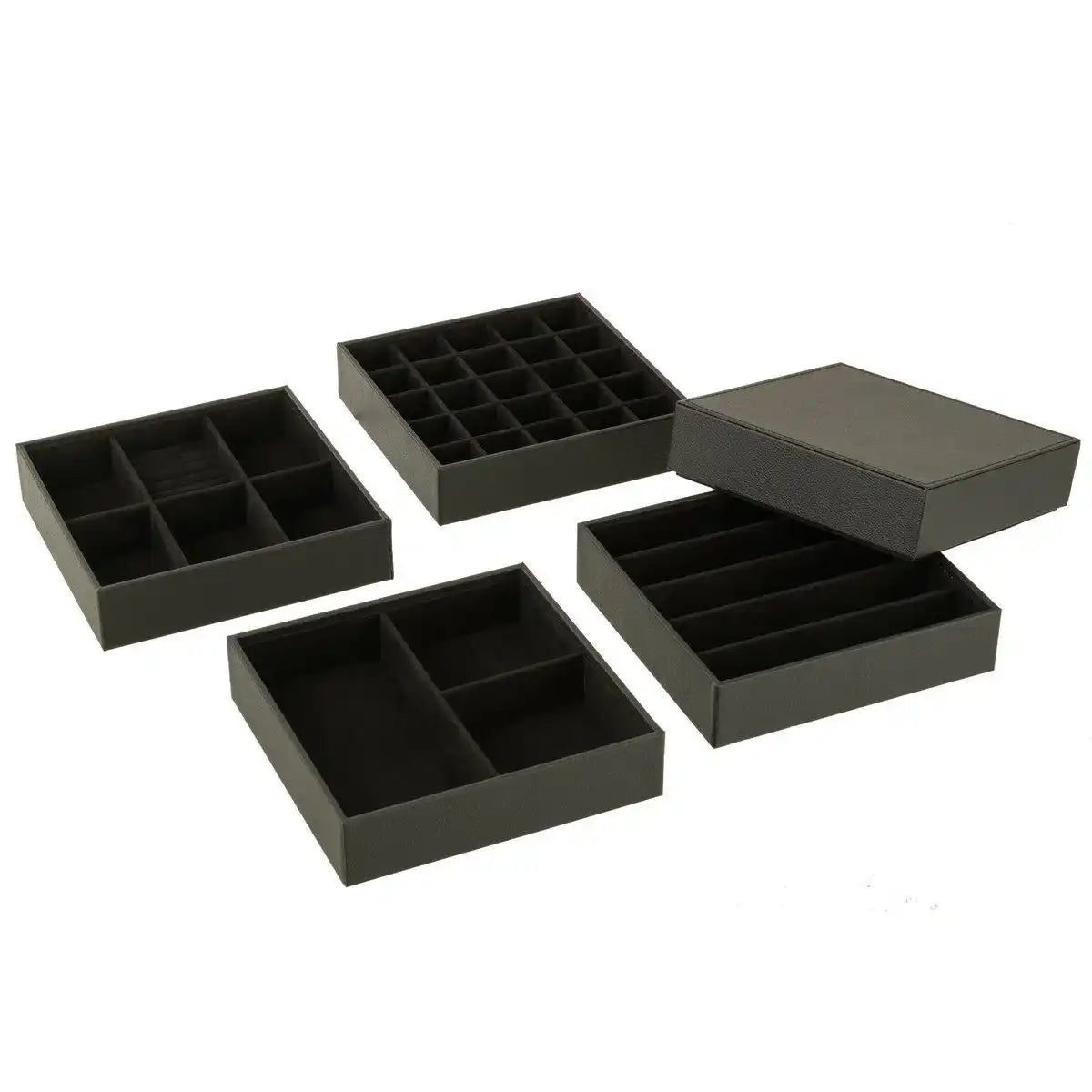 J-Line Schmuckkästchen 4 Teile Kunstleder Schwarz - HomeDesign Knaus