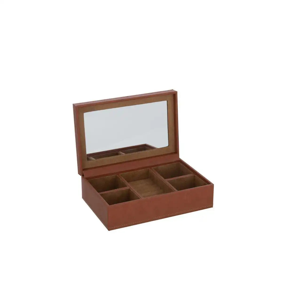 J-Line Schmuckkästchen 5 Fächer + Spiegel Kunstleder Cognac - HomeDesign Knaus