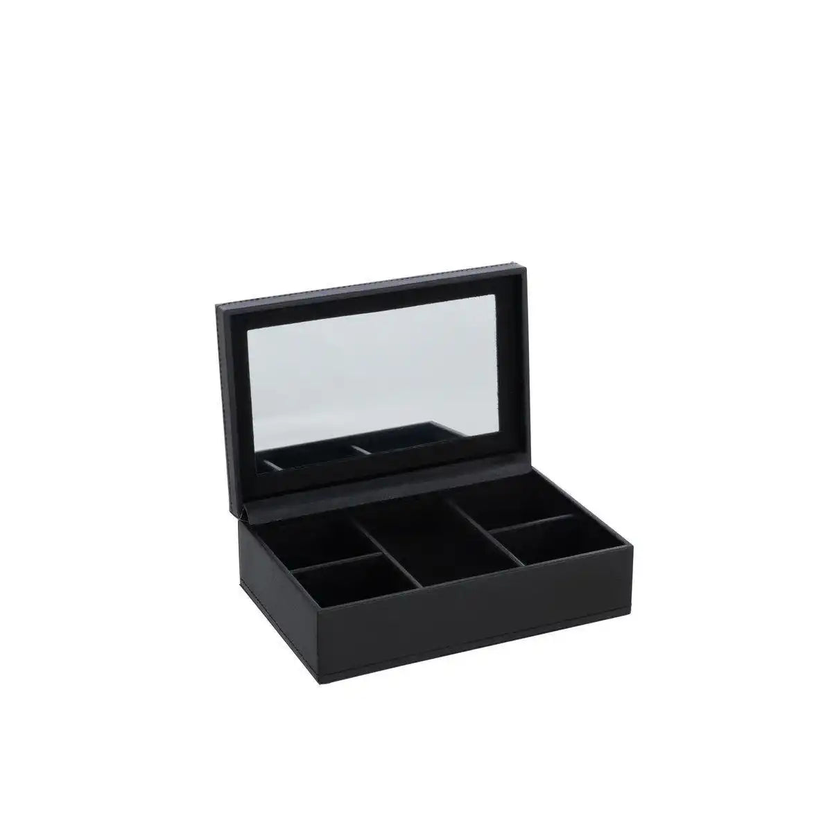 J-Line Schmuckkästchen 5 Fächer + Spiegel Kunstleder Schwarz - HomeDesign Knaus