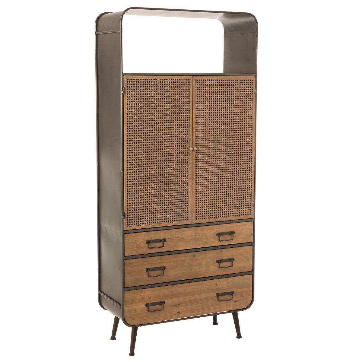 J-Line Schrank Hochschrank - 3 Schubladen - Holz/Metall - Natur/Schwarz - HomeDesign Knaus