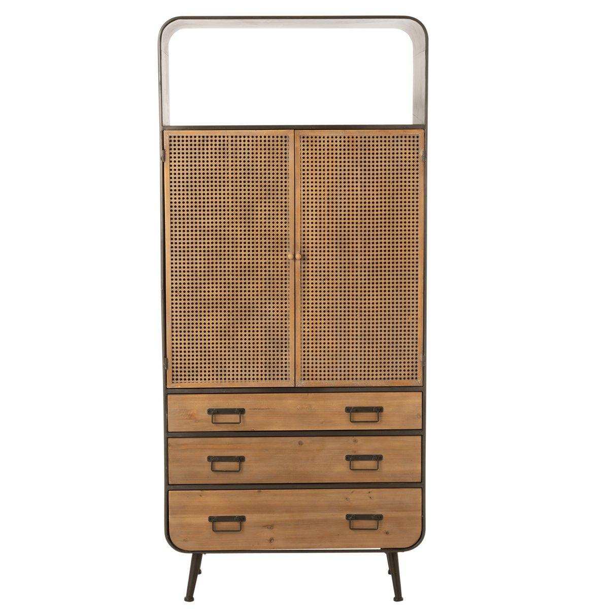 J-Line Schrank Hochschrank - 3 Schubladen - Holz/Metall - Natur/Schwarz - HomeDesign Knaus