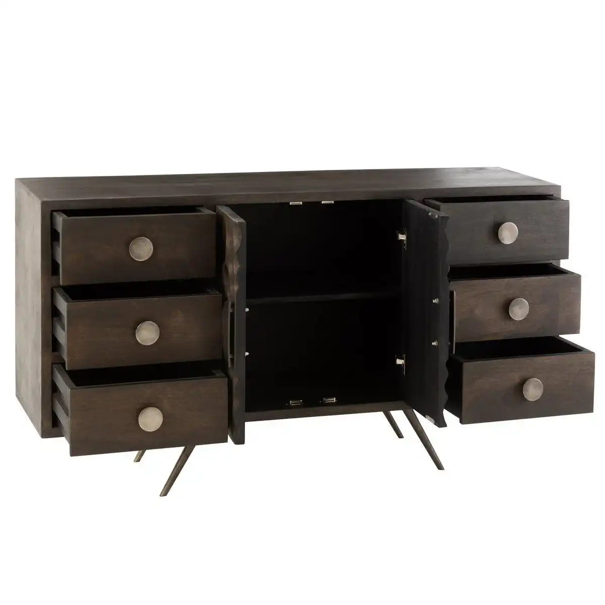 J-line Schrank Low Ethnic 2 Türen + 6 Schubladen – Holz – Braun - HomeDesign Knaus