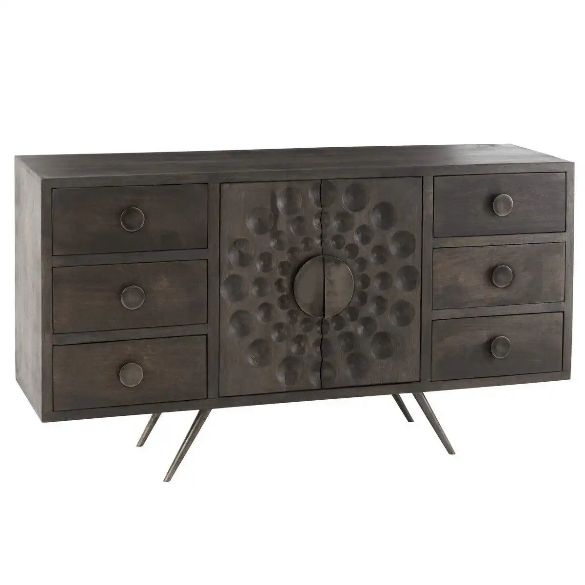 J-line Schrank Low Ethnic 2 Türen + 6 Schubladen – Holz – Braun - HomeDesign Knaus