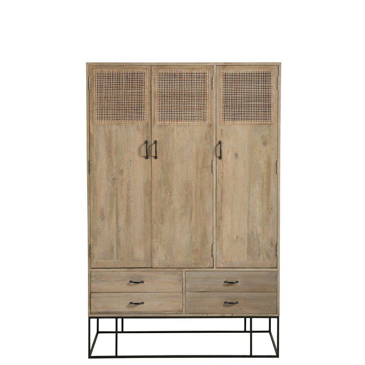 J-Line Schrank Woven – 3 Türen + 4 Schubladen – Holz – Natur - HomeDesign Knaus
