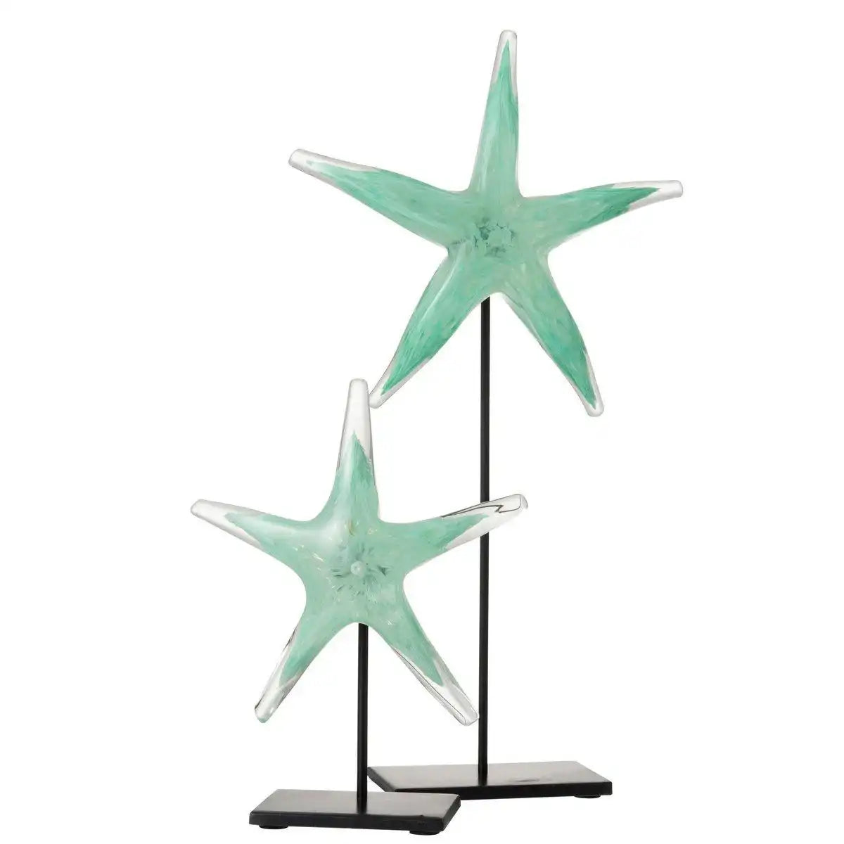 J-Line Seestern auf Fuß, Glas/Eisen, Azurblau/Schwarz, groß - HomeDesign Knaus