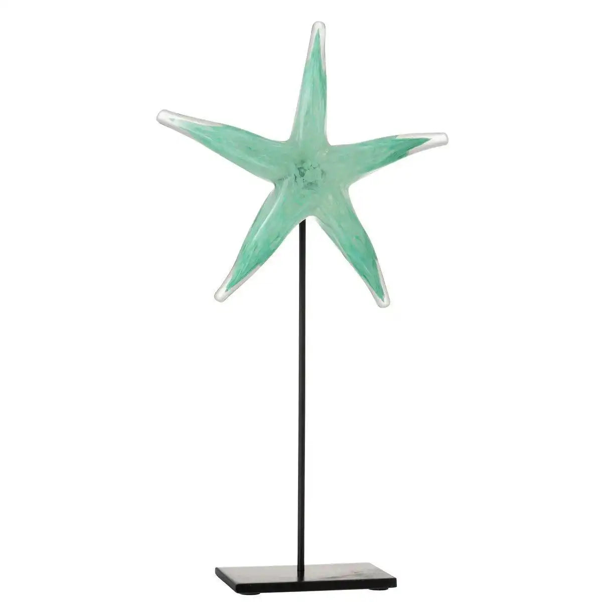 J-Line Seestern auf Fuß, Glas/Eisen, Azurblau/Schwarz, groß - HomeDesign Knaus