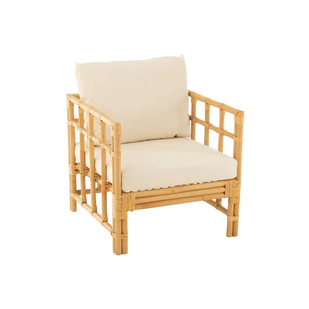 J-Line Sessel Elise + Kissen – Rattan/Textil – Natur/Weiß - HomeDesign Knaus