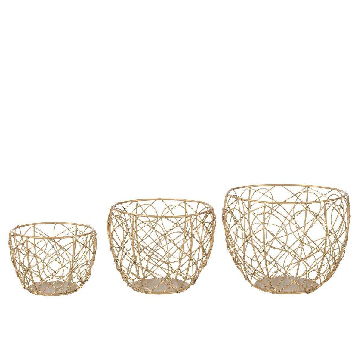 J-Line Set 3 Teelichthalterkörbe Metall Gold - HomeDesign Knaus