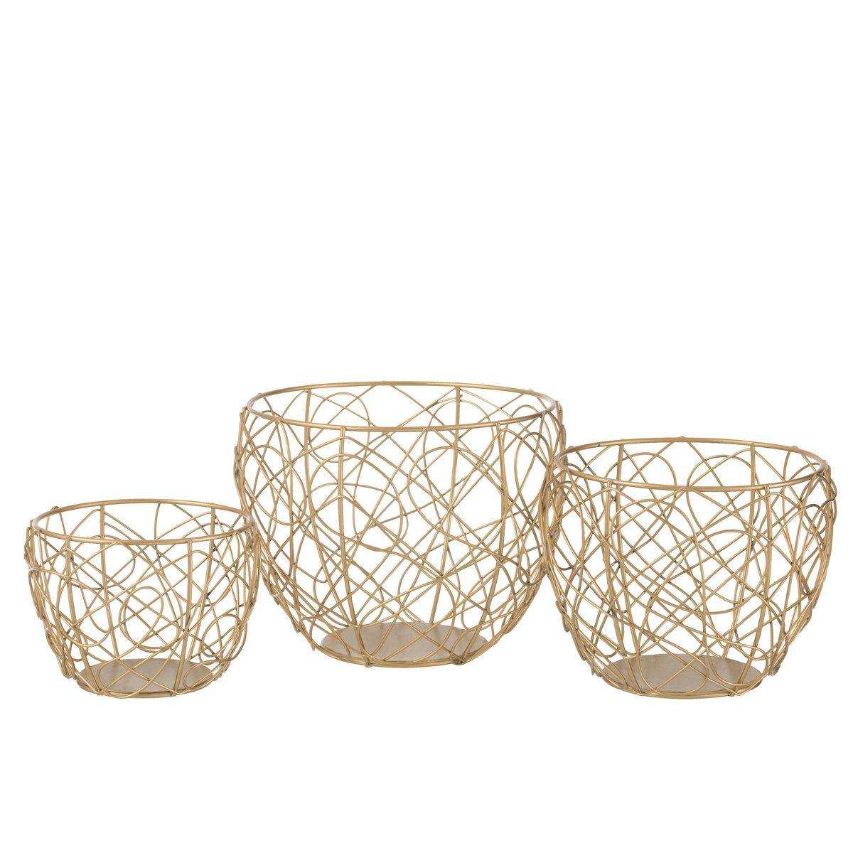 J-Line Set 3 Teelichthalterkörbe Metall Gold - HomeDesign Knaus