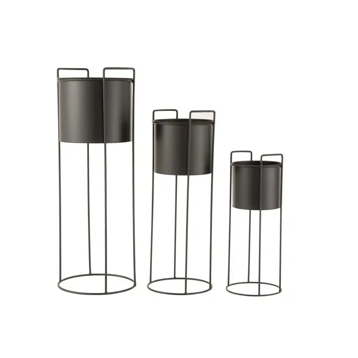 J-Line Set aus drei Blumentöpfen auf Fuß Metall schwarz - HomeDesign Knaus
