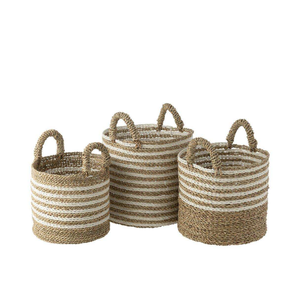 J-Line Set aus drei Körben, gestreift, Bast, Weiß/Natur - HomeDesign Knaus