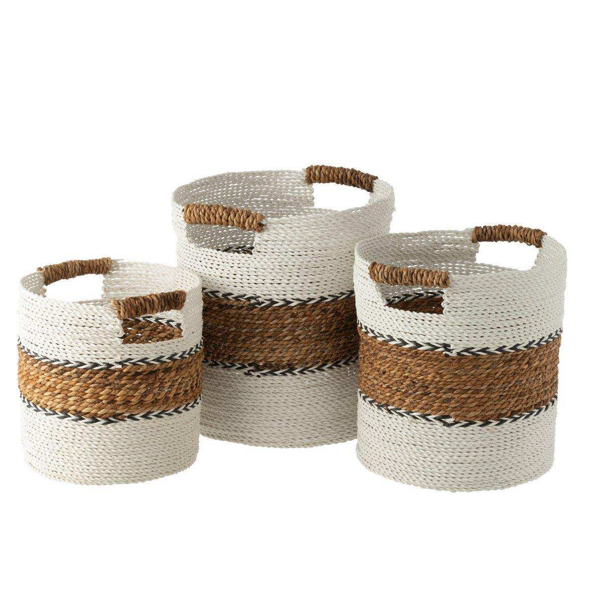 J-Line Set aus drei Körben Laura Bast Weiß/Natur - HomeDesign Knaus