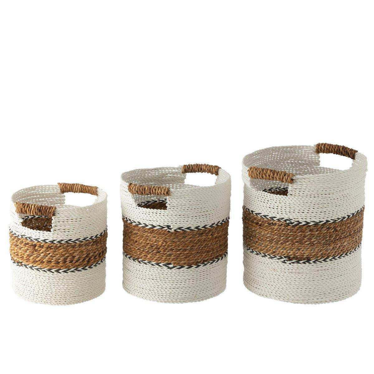 J-Line Set aus drei Körben Laura Bast Weiß/Natur - HomeDesign Knaus