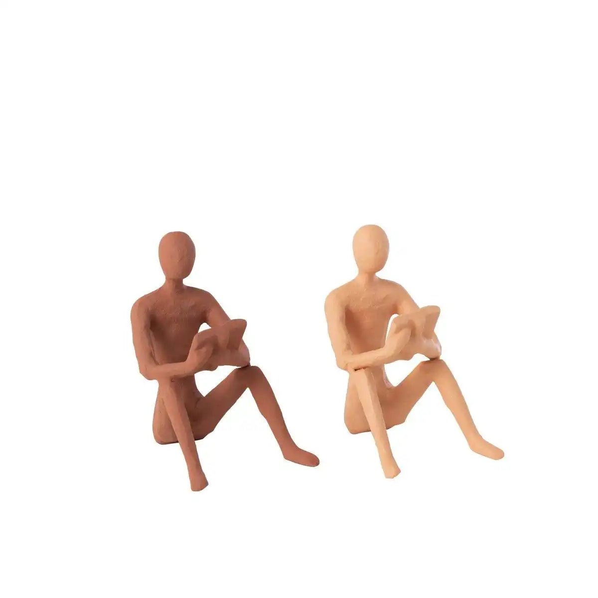 J-Line Set aus zwei sitzenden Figuren aus Koli-Eisen, natur/braun - HomeDesign Knaus
