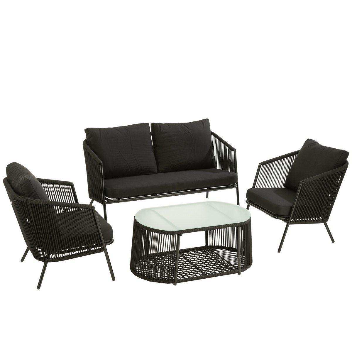 J-Line Set Eli 4P Sitze+Tische+Kissen Metall/Seil Schwarz - HomeDesign Knaus