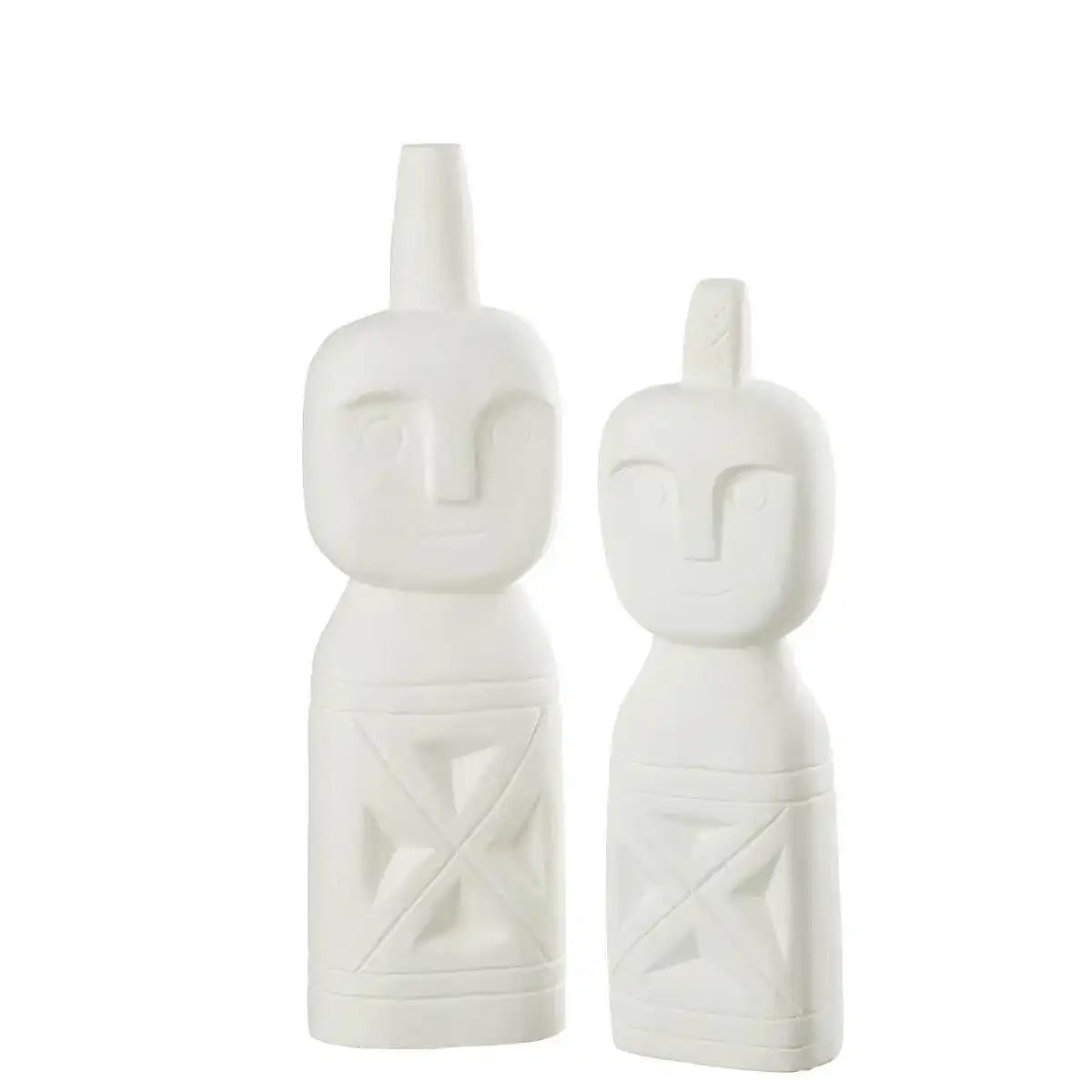 J-Line Set mit 2 afrikanischen geschnitzten Figuren aus Holz, Weiß - HomeDesign Knaus