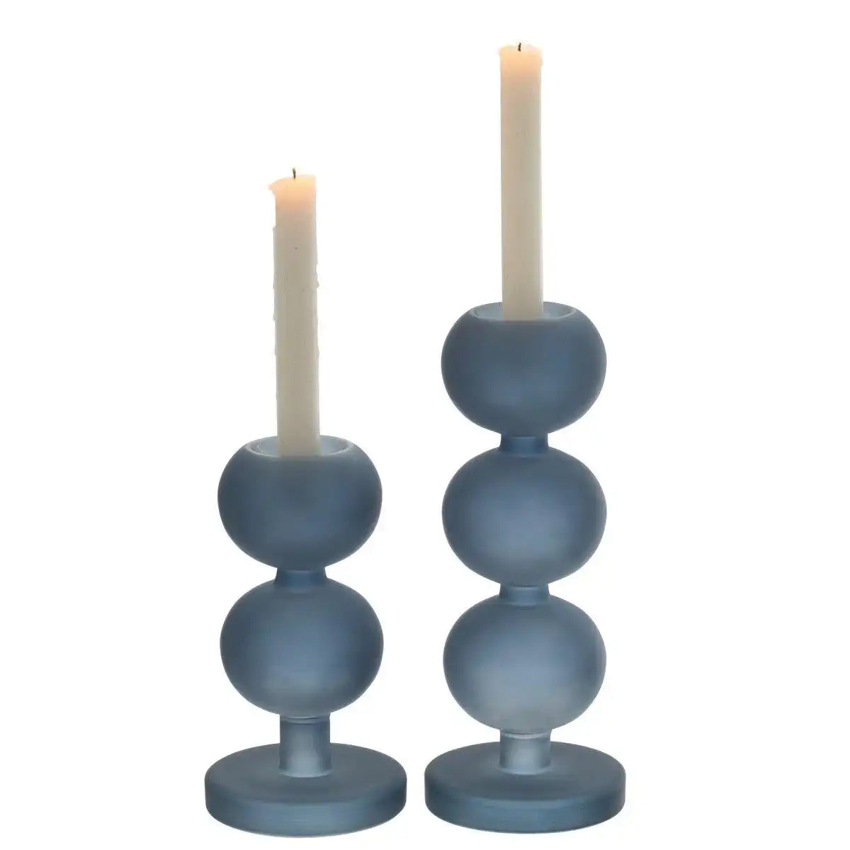 J-Line Set mit 2 Kerzenhaltern aus Malik-Glas, Blau - HomeDesign Knaus