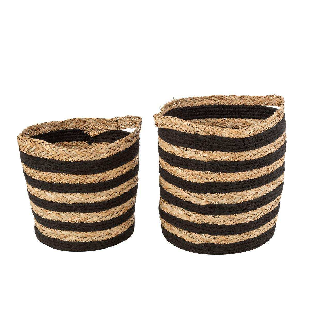 J-Line Set mit 2 Körben gestreift – Gras/Baumwolle – Natur/Schwarz - HomeDesign Knaus