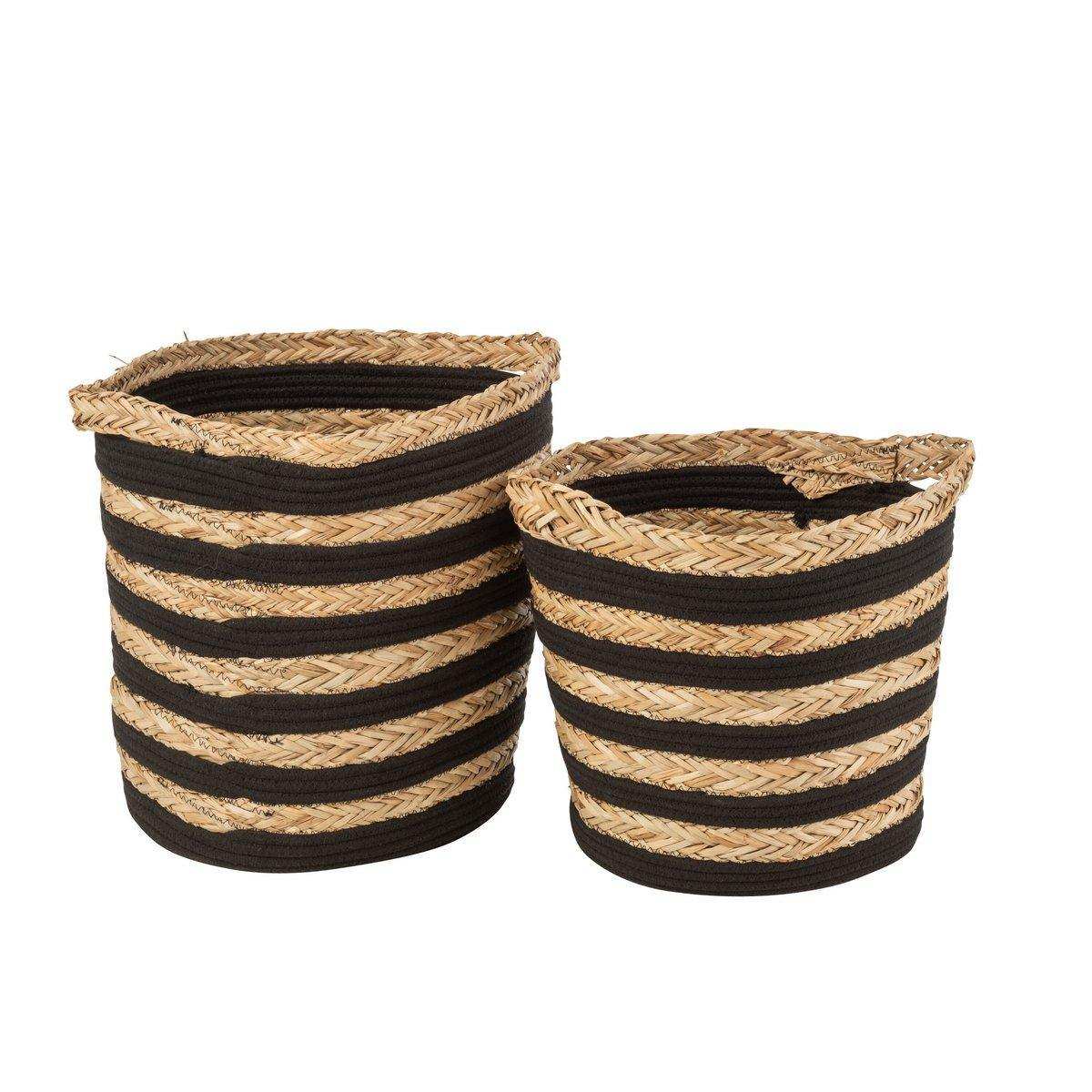 J-Line Set mit 2 Körben gestreift – Gras/Baumwolle – Natur/Schwarz - HomeDesign Knaus