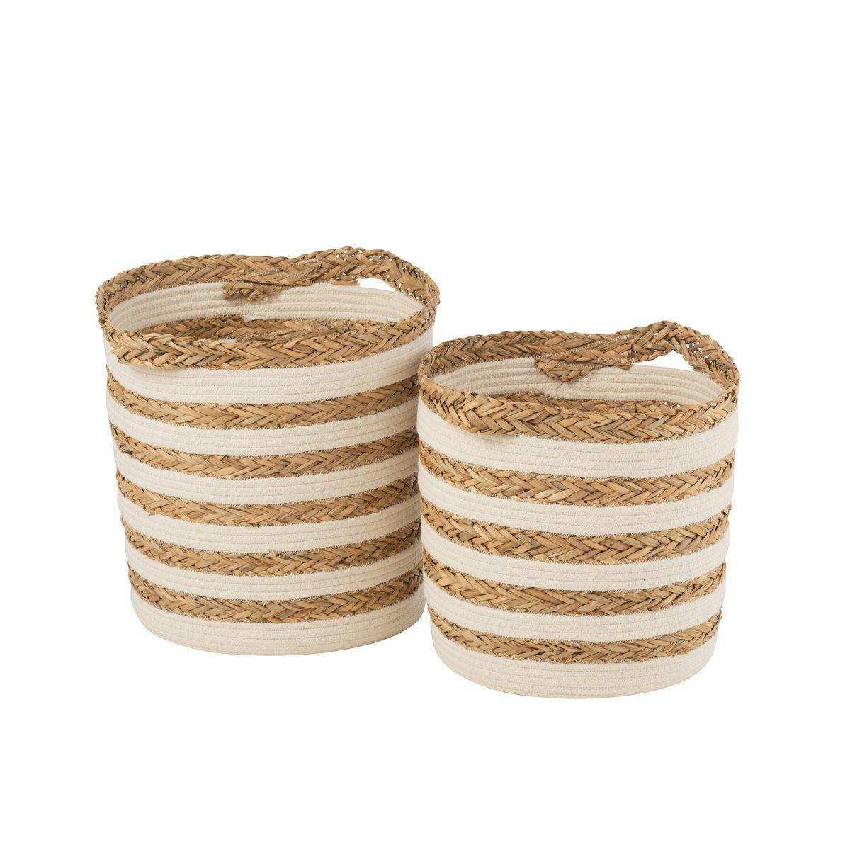 J-Line Set mit 2 Körben gestreift – Gras/Baumwolle – Natur/Weiß - HomeDesign Knaus