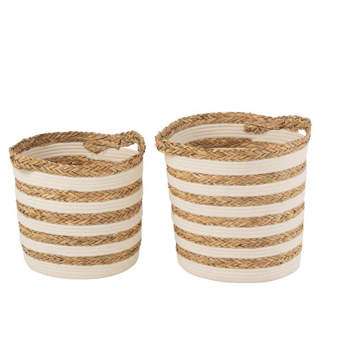J-Line Set mit 2 Körben gestreift – Gras/Baumwolle – Natur/Weiß - HomeDesign Knaus