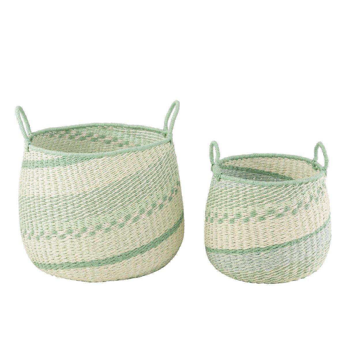 J-Line Set mit 2 Körben + Griff – Seegras – Beige/Grün - HomeDesign Knaus