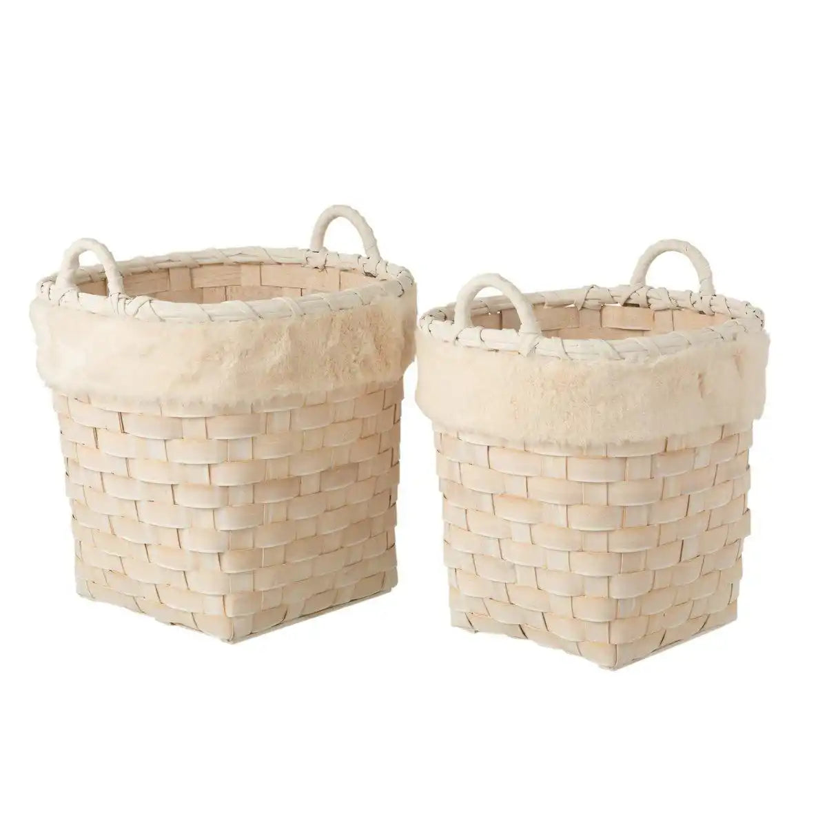 J-Line Set mit 2 Körben rund – Kunstfell/Rattan – Natur/Creme - HomeDesign Knaus