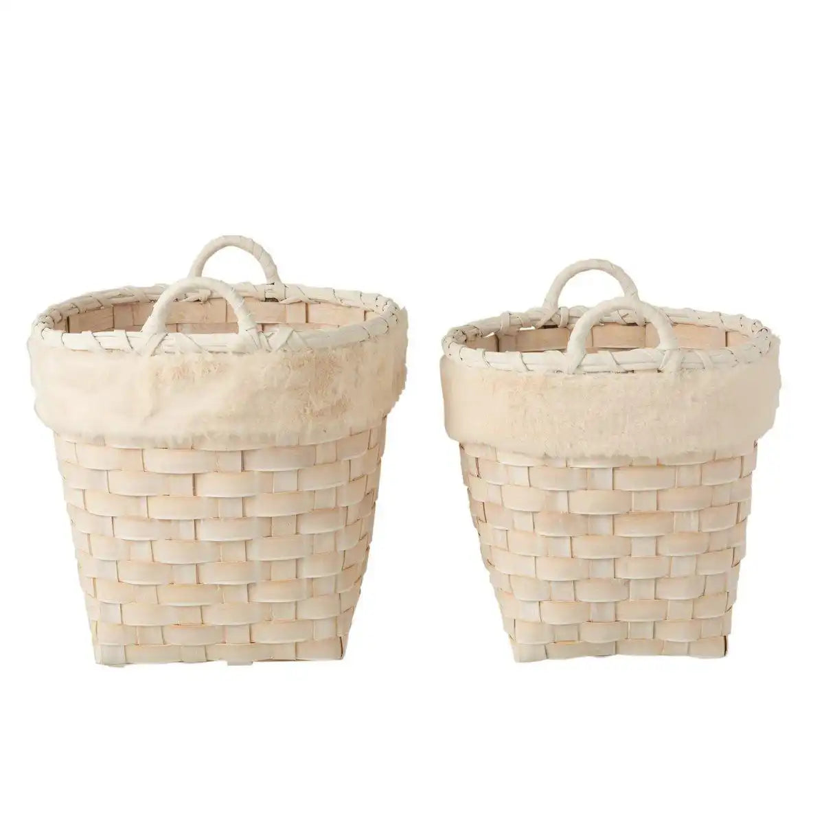 J-Line Set mit 2 Körben rund – Kunstfell/Rattan – Natur/Creme - HomeDesign Knaus