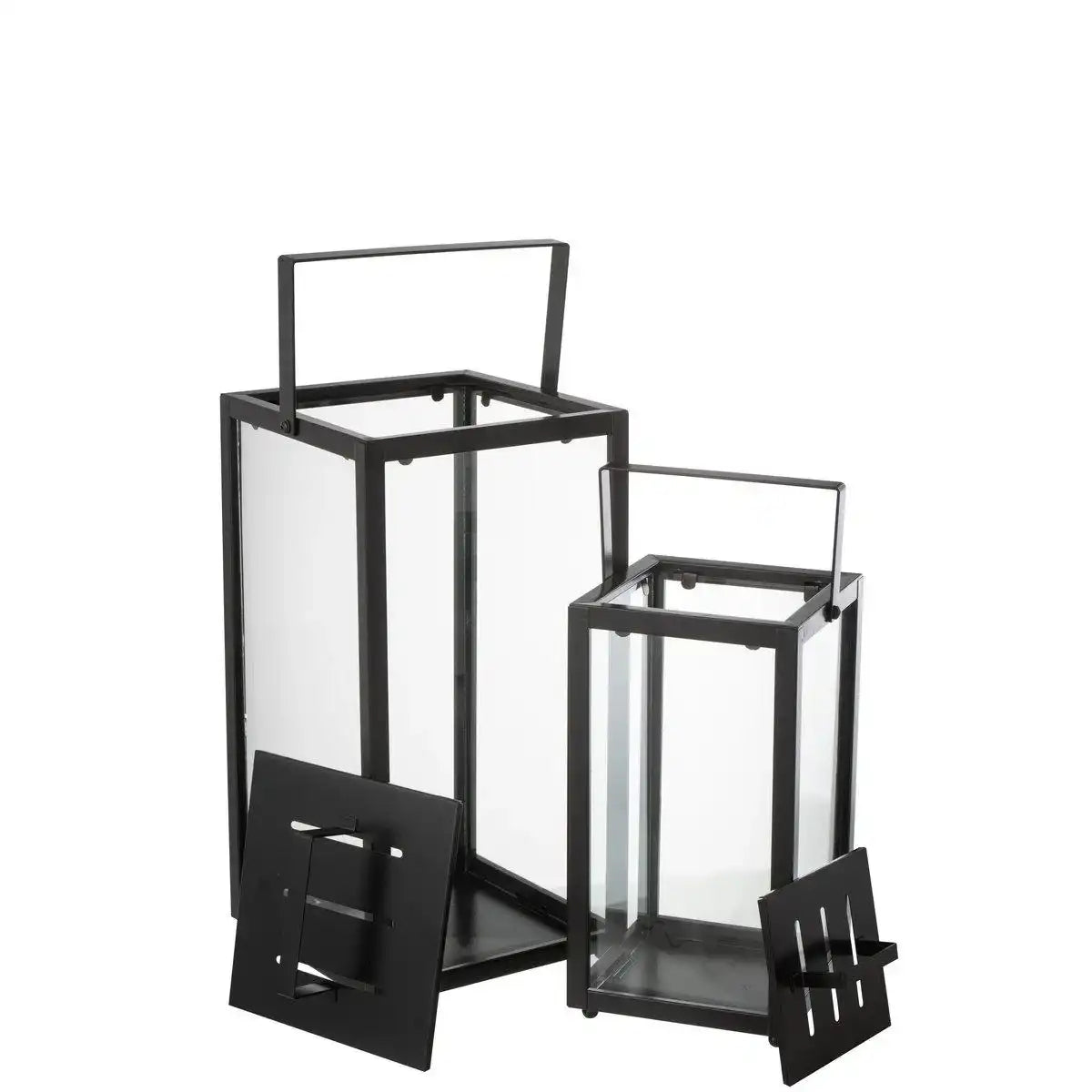 J-Line Set mit 2 Laternen, rechteckig, Alo-Eisen/Glas, Schwarz - HomeDesign Knaus