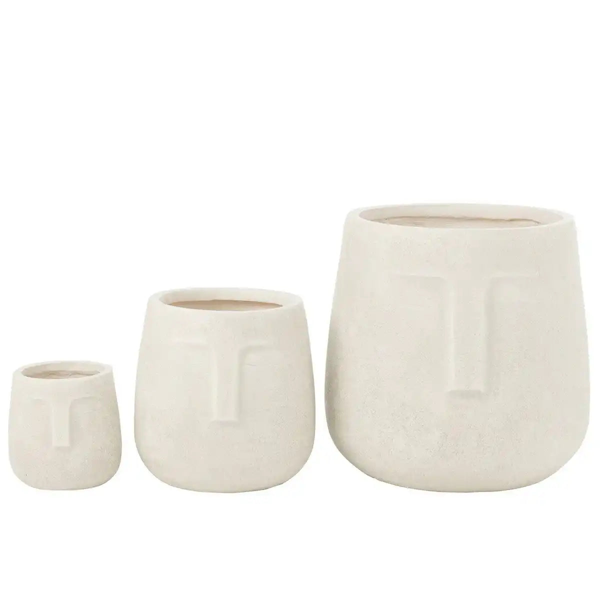 J-Line Set mit 3 Blumentöpfen aus Moai-Ton, Weiß - HomeDesign Knaus
