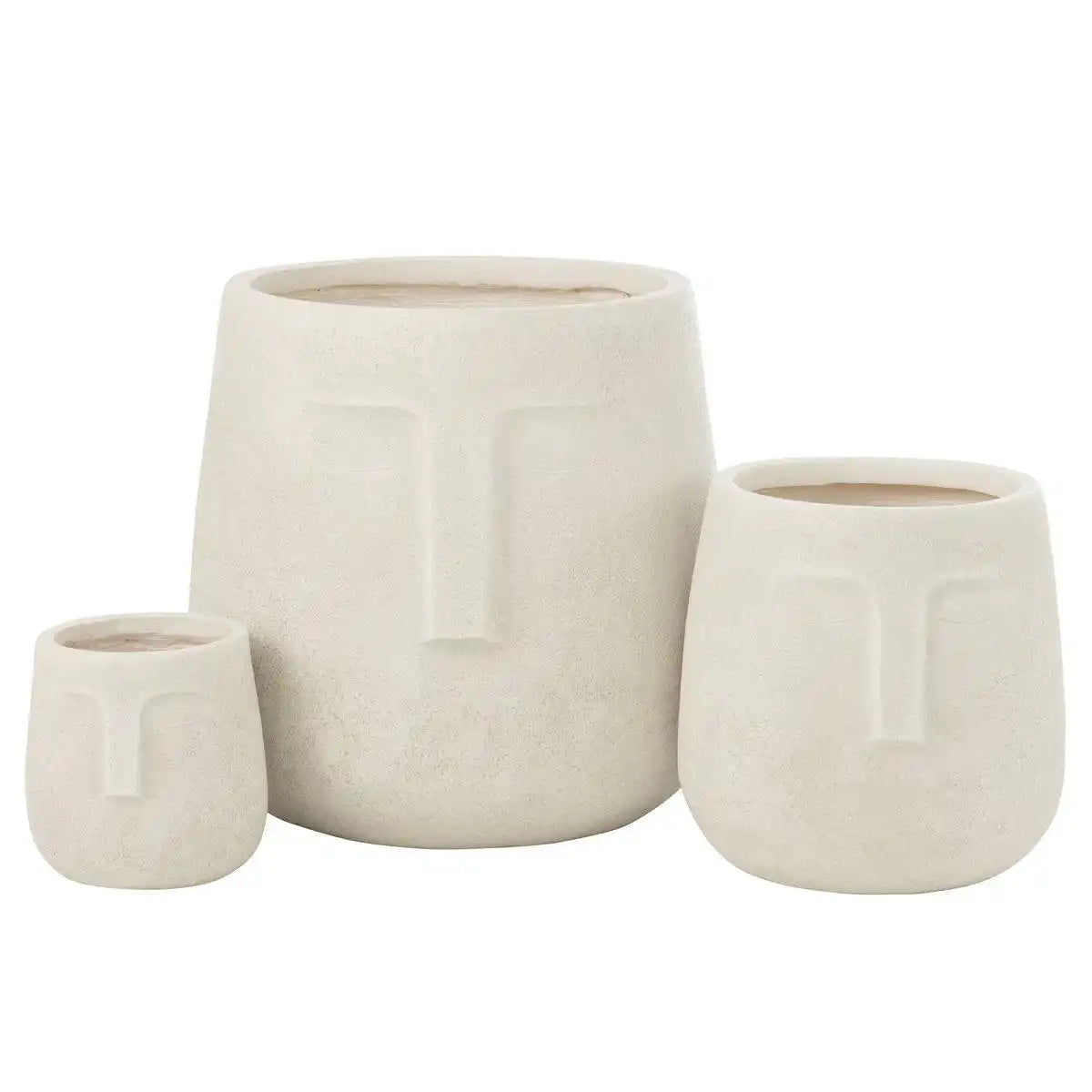J-Line Set mit 3 Blumentöpfen aus Moai-Ton, Weiß - HomeDesign Knaus