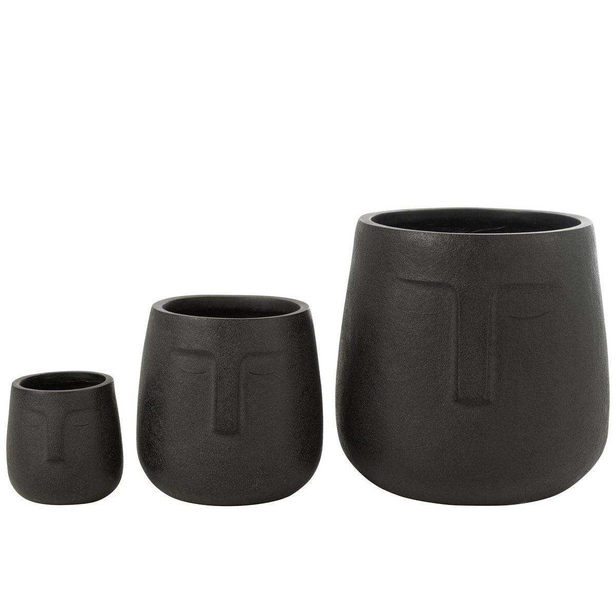J-Line Set mit 3 Blumentöpfen Moai Clay Schwarz - HomeDesign Knaus