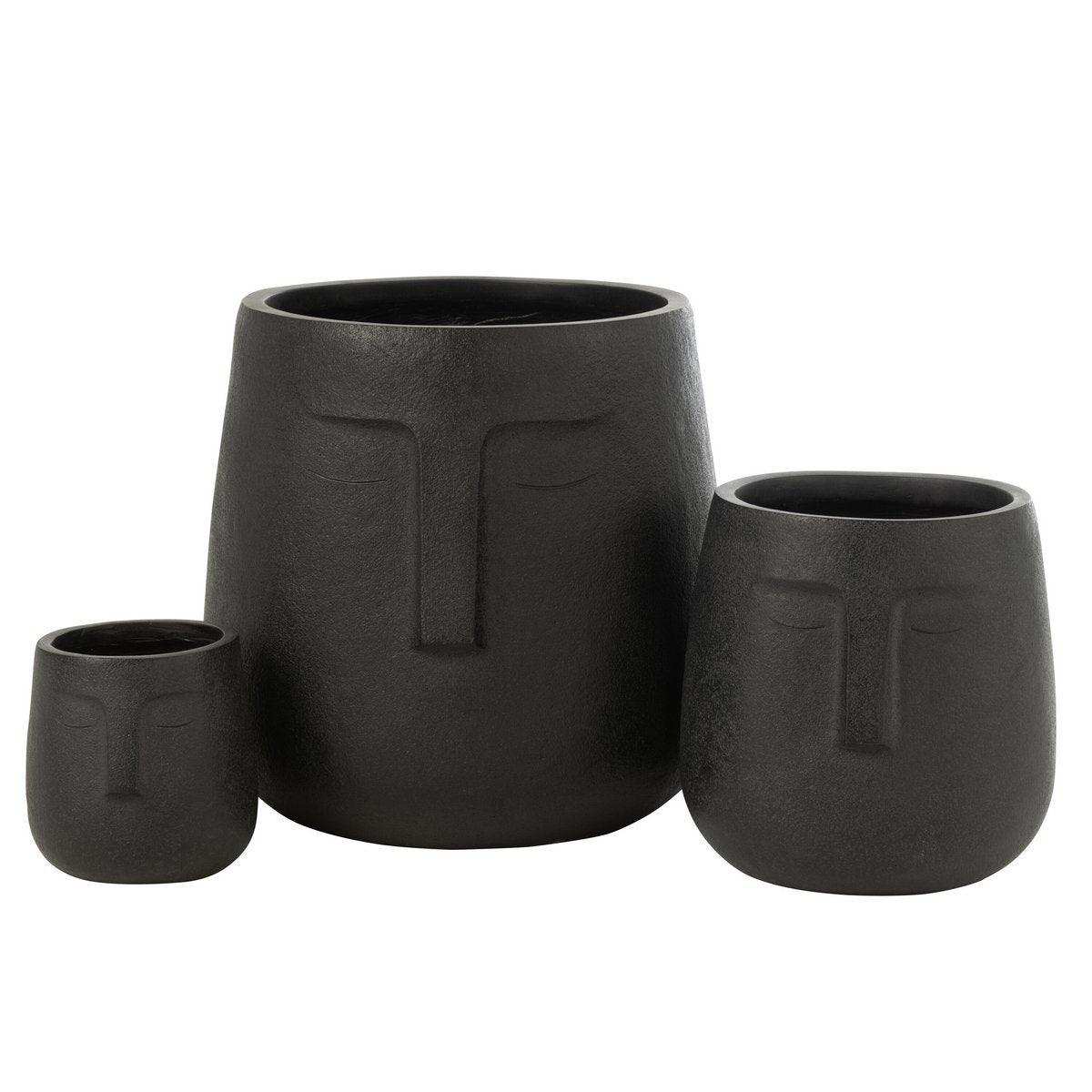 J-Line Set mit 3 Blumentöpfen Moai Clay Schwarz - HomeDesign Knaus
