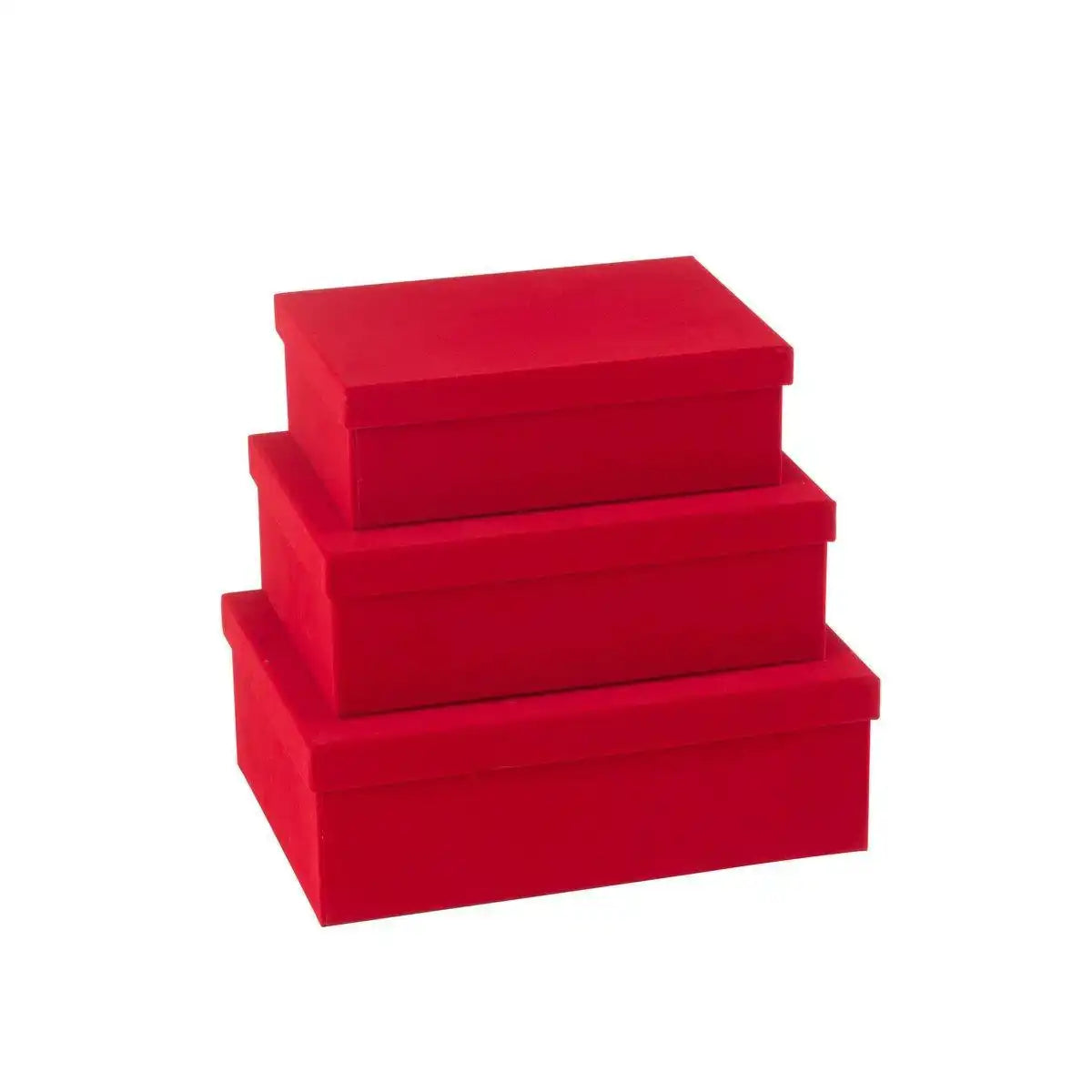 J-Line Set mit 3 Boxen, rechteckig, Samtpapier, Rot - HomeDesign Knaus
