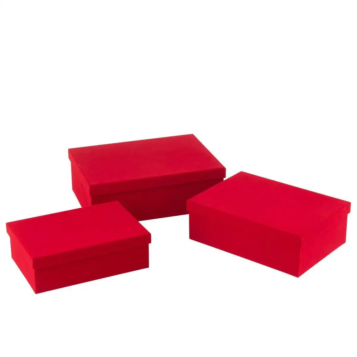 J-Line Set mit 3 Boxen, rechteckig, Samtpapier, Rot - HomeDesign Knaus