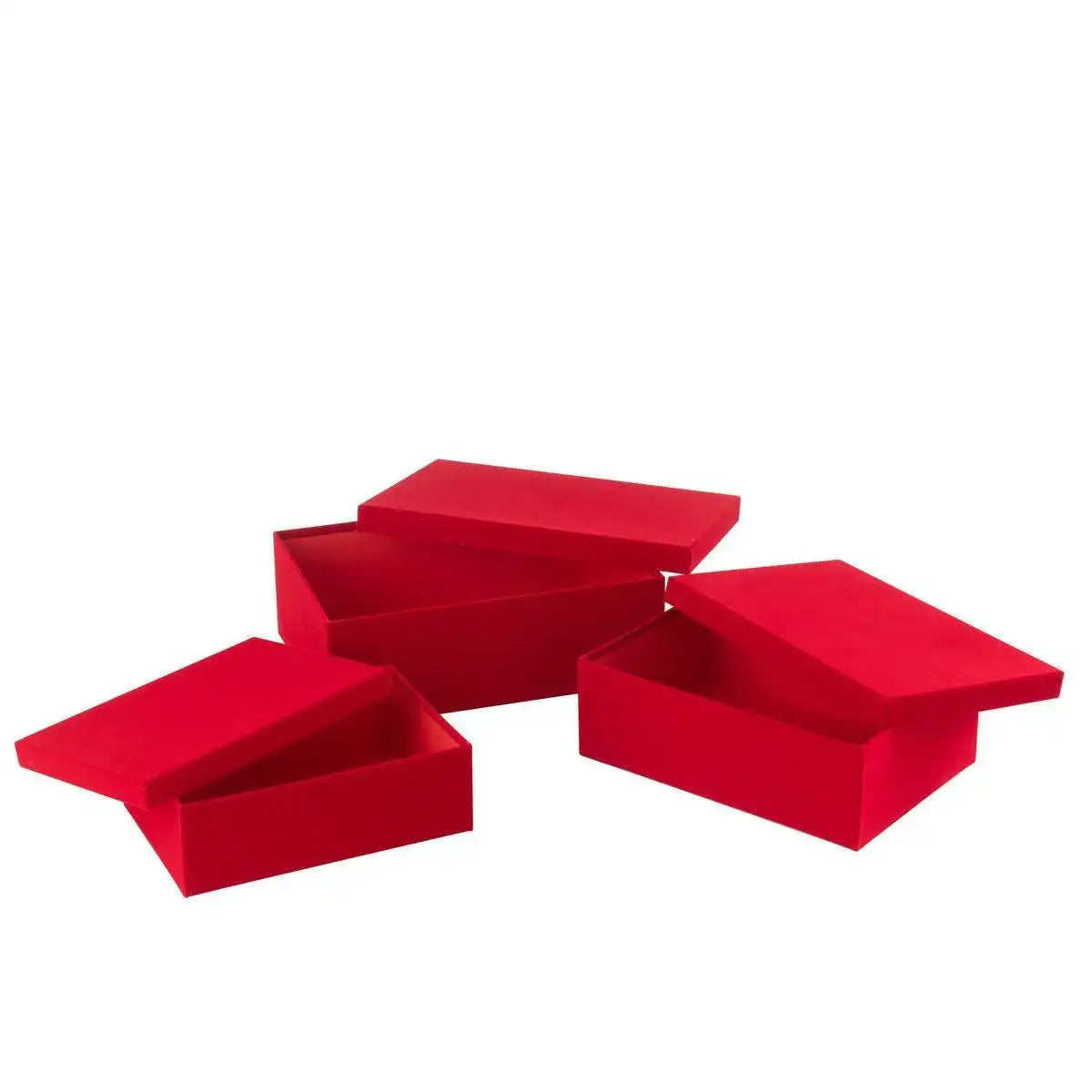 J-Line Set mit 3 Boxen, rechteckig, Samtpapier, Rot - HomeDesign Knaus