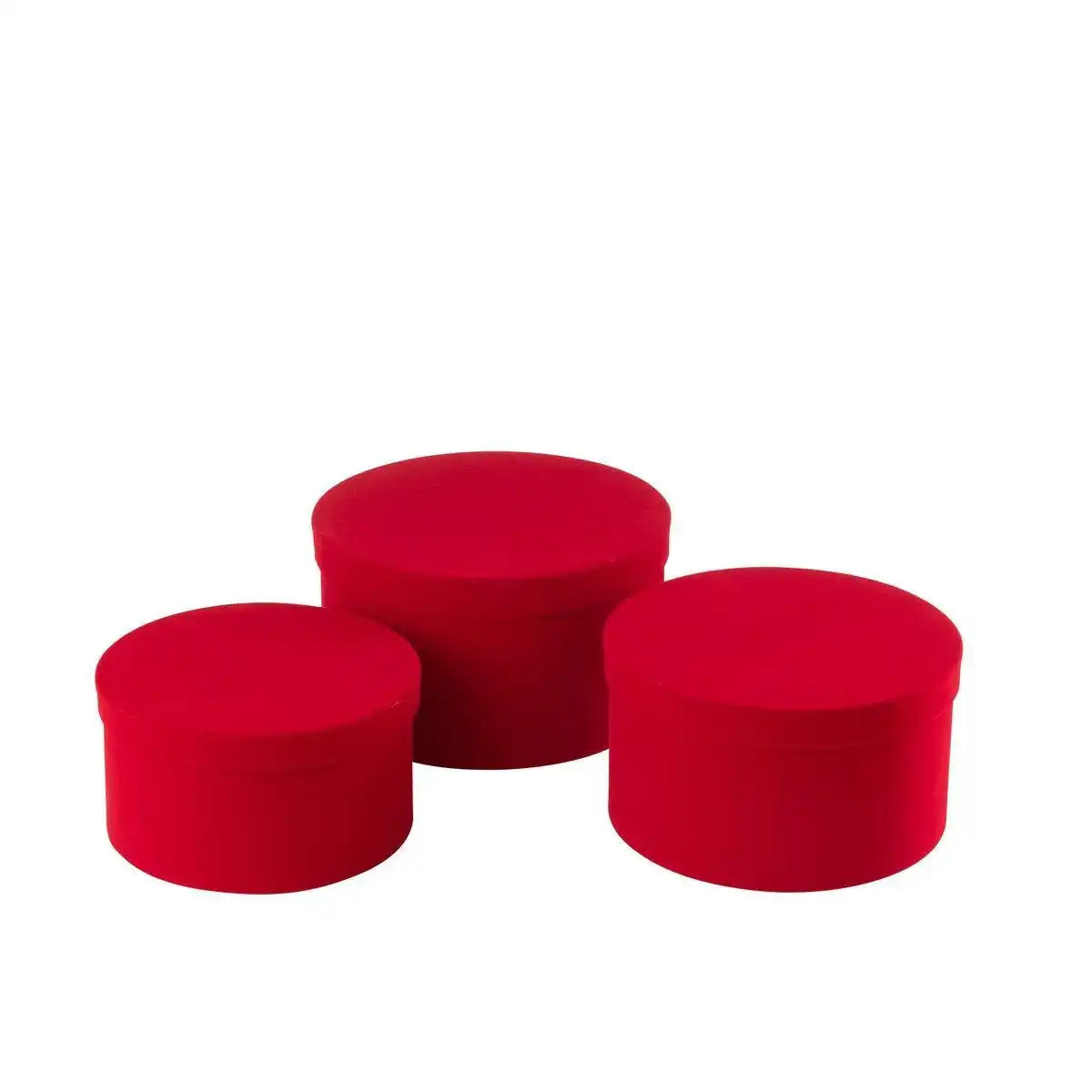 J-Line Set mit 3 Boxen, rund, flach, Samtpapier, Rot - HomeDesign Knaus